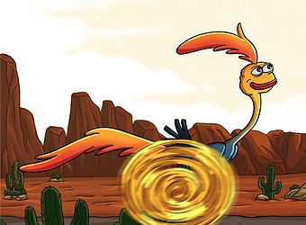 Beep Beep racing across a desert road